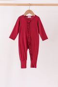 Burgundy ruffle zipper bamboo anti-slip romper