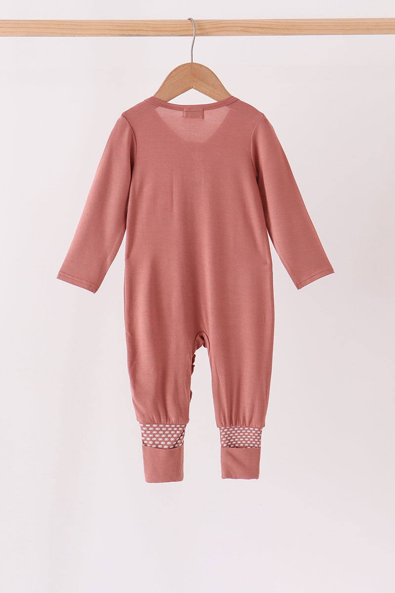 Dusty rose ruffle zipper bamboo anti-slip romper